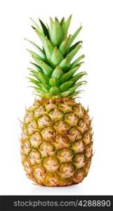 Ripe pineapple with green leaves isolated on white background