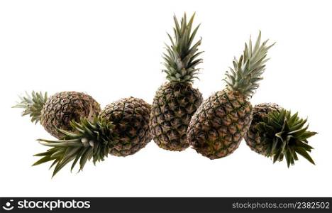 Ripe pineapples levitate on a white background.. Ripe pineapples levitate on a white background