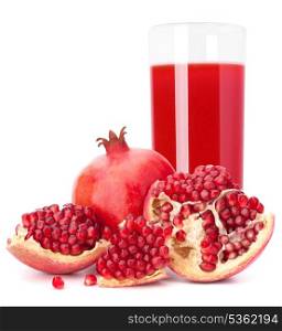 Ripe pomegranate fruit juice glass isolated on white background cutout