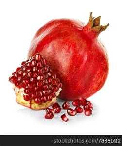 Ripe pomegranate isolated on a white background.
