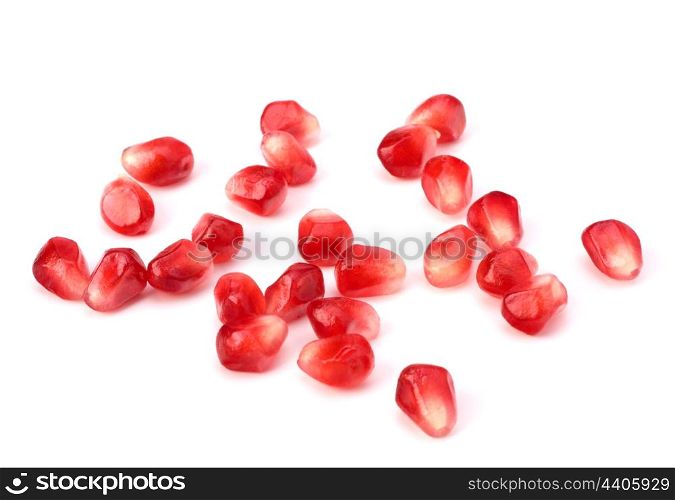 Ripe pomegranate seeds isolated on white background