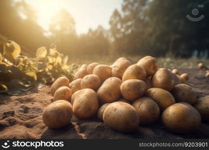 Ripe potatoes fresh. Farm plant field. Generate Ai. Ripe potatoes fresh. Generate Ai
