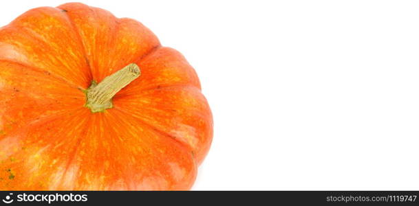 Ripe pumpkin isolated on white background. Healthy food. Free space for text. Wide photo .