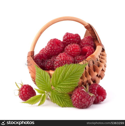 Ripe raspberries in basket isolated on white background cutout