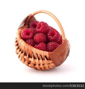Ripe raspberries in basket isolated on white background cutout