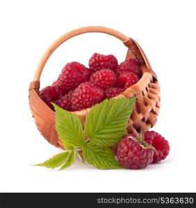 Ripe raspberries in basket isolated on white background cutout