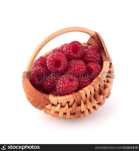 Ripe raspberries in basket isolated on white background cutout