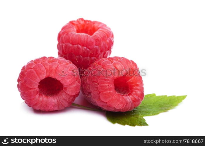 ripe raspberries isolated