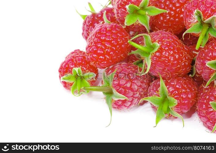 ripe raspberries isolated on white background