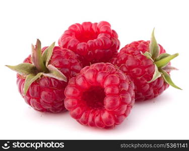 Ripe raspberries isolated on white background cutout