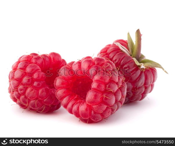 Ripe raspberries isolated on white background cutout