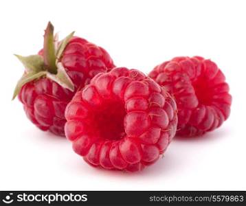 Ripe raspberries isolated on white background cutout