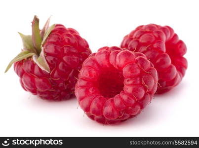 Ripe raspberries isolated on white background cutout