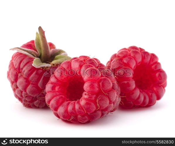 Ripe raspberries isolated on white background cutout