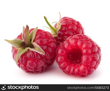 Ripe raspberries isolated on white background cutout