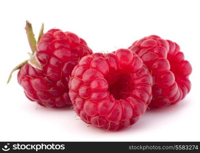 Ripe raspberries isolated on white background cutout