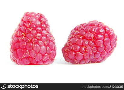 Ripe raspberry on a white background