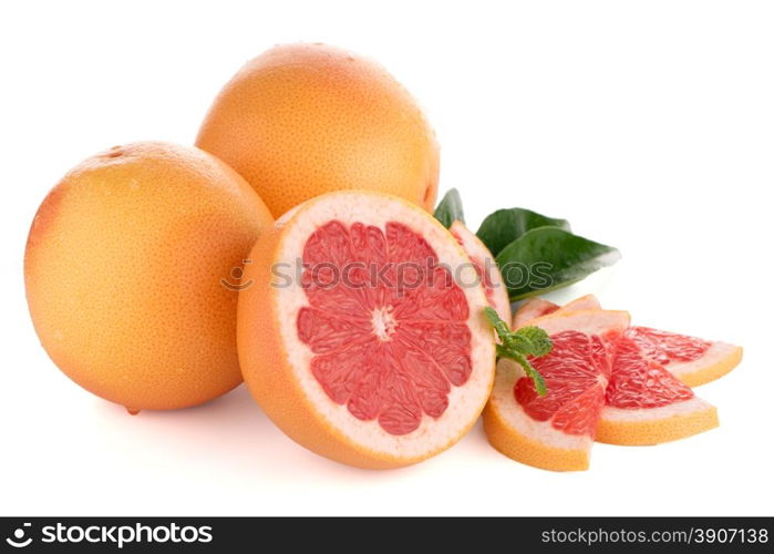 Ripe red grapefruit isolated on white background