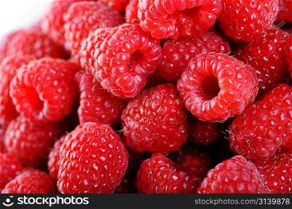 Ripe red raspberries close up