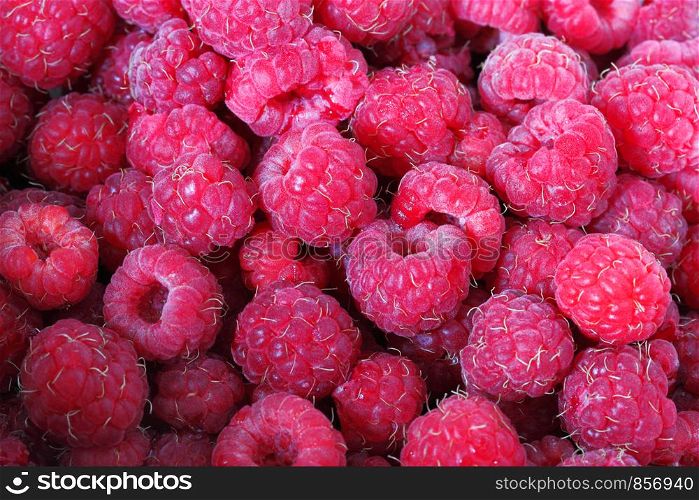 Ripe red raspberries. Shallow depth of field.