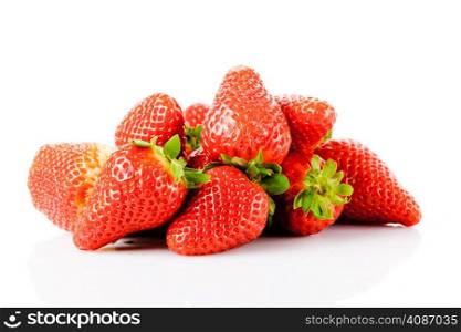 Ripe red strawberries on white background isolated