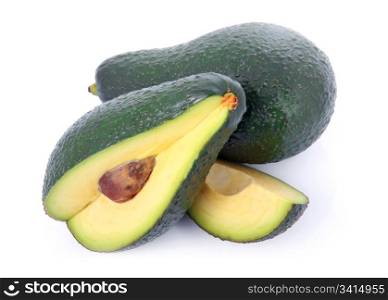 Ripe sliced avocado fruits isolated on white background