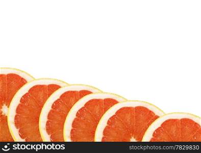 Ripe sliced of red grapefruit isolated on white background