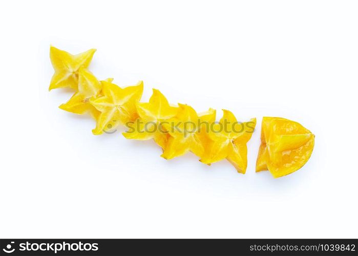 Ripe star fruit on white background. Top view