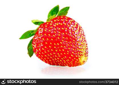 ripe strawberries on a white background with a green tail
