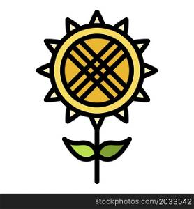 Ripe sunflower icon. Outline ripe sunflower vector icon color flat isolated. Ripe sunflower icon color outline vector