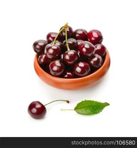 Ripe sweet appetizing cherry isolated on white background