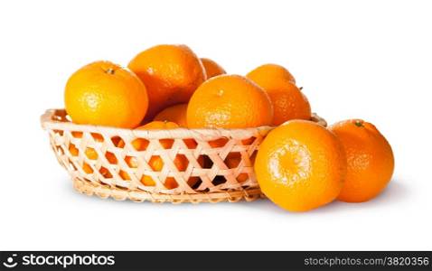 Ripe Sweet Tangerines In Wicker Basket Isolated On White Background