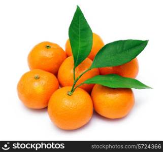 Ripe tangerines or mandarin with leaf isolated on white background