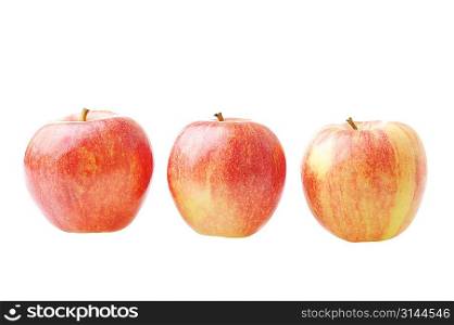 Ripe tasty red apples are isolated on white