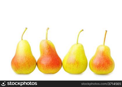 Ripe tasty red-yellow pears isolated on white