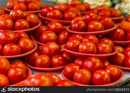 Ripe tomatoes at a traditional market