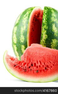 Ripe watermelon isolated on white background. Close up.