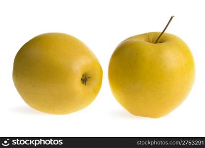 Ripe yellow apple. It is isolated on a white background. Ripe apple