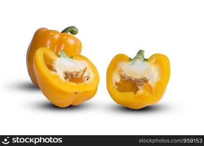 Ripe yellow bell peppers. Isolated on white background