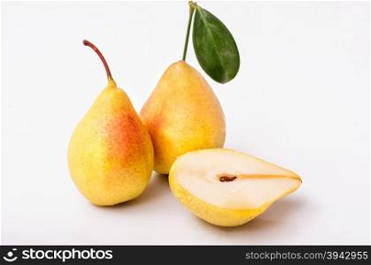 Ripe yellow pears isolated on white background