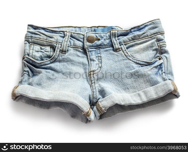 Ripped handmade jeans shorts isolated on white background.with clipping path