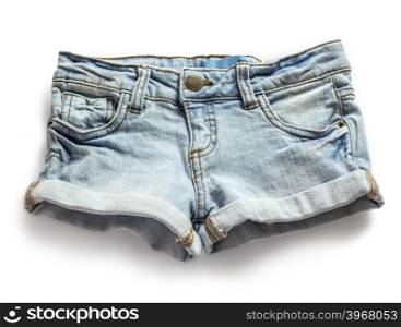 Ripped handmade jeans shorts isolated on white background.with clipping path