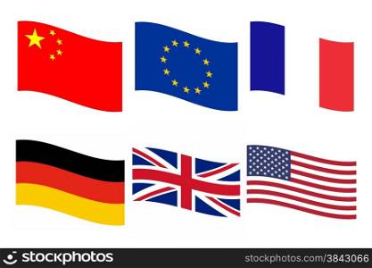 Rippled flags illustrations. Rippled flags illustrations of China, Europe, France, Germany, UK, USA