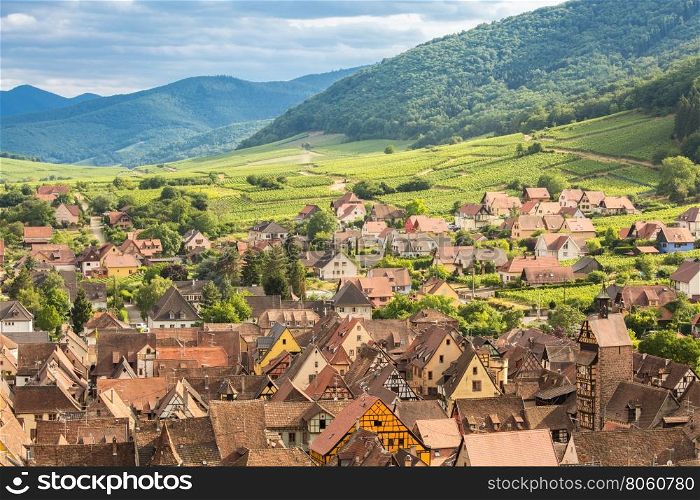 Riquewihr in the heart of the Alsatian vineyard Alsace France