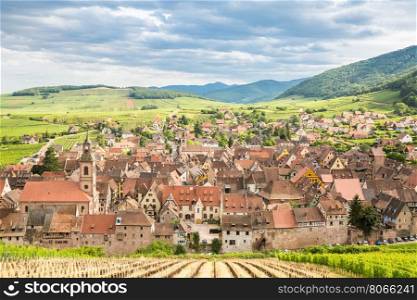 Riquewihr in the heart of the Alsatian vineyard Alsace France