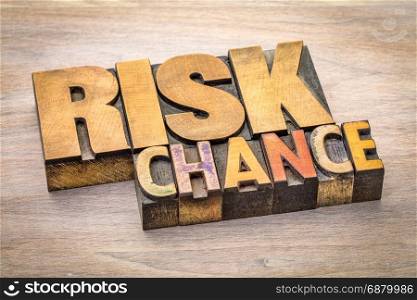 risk and chance word abstract in vintage letterpress wood type