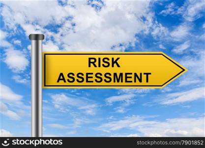 risk assessment words on yellow road sign on blue sky