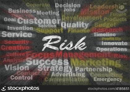 Risk concept with business related words on retro background