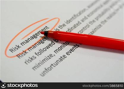 risk management circled text with red pen