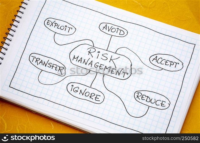 risk management flow chart or mindmap - a sketch on a spiral notebook